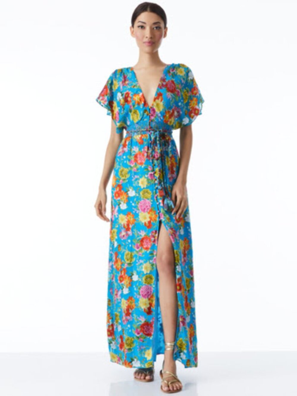 Alice + Olivia floral teal blue dress